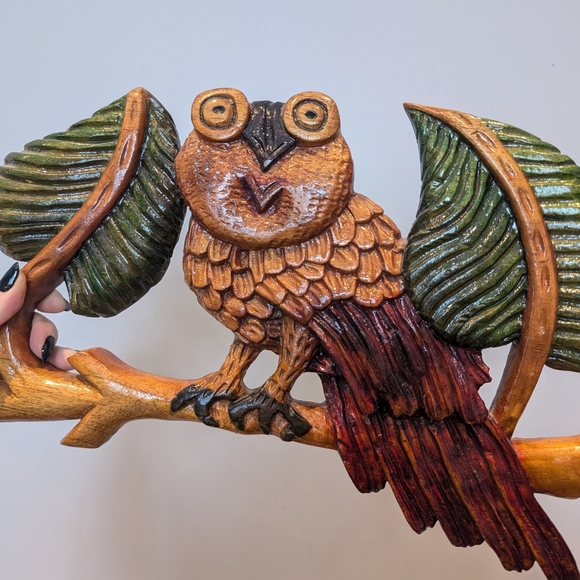 Handcrafted Wooden Owl Decor - Multicolor - Picture 4 of 6